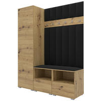 GEPOLSTERT Garderoben-Set Nela II LUX (Farbe Eiche Artisan + Stoff Trinity 16) - Silberfarben/Schwarz, Holz/Holzwerkstoff (150/187/40cm) - Ravio