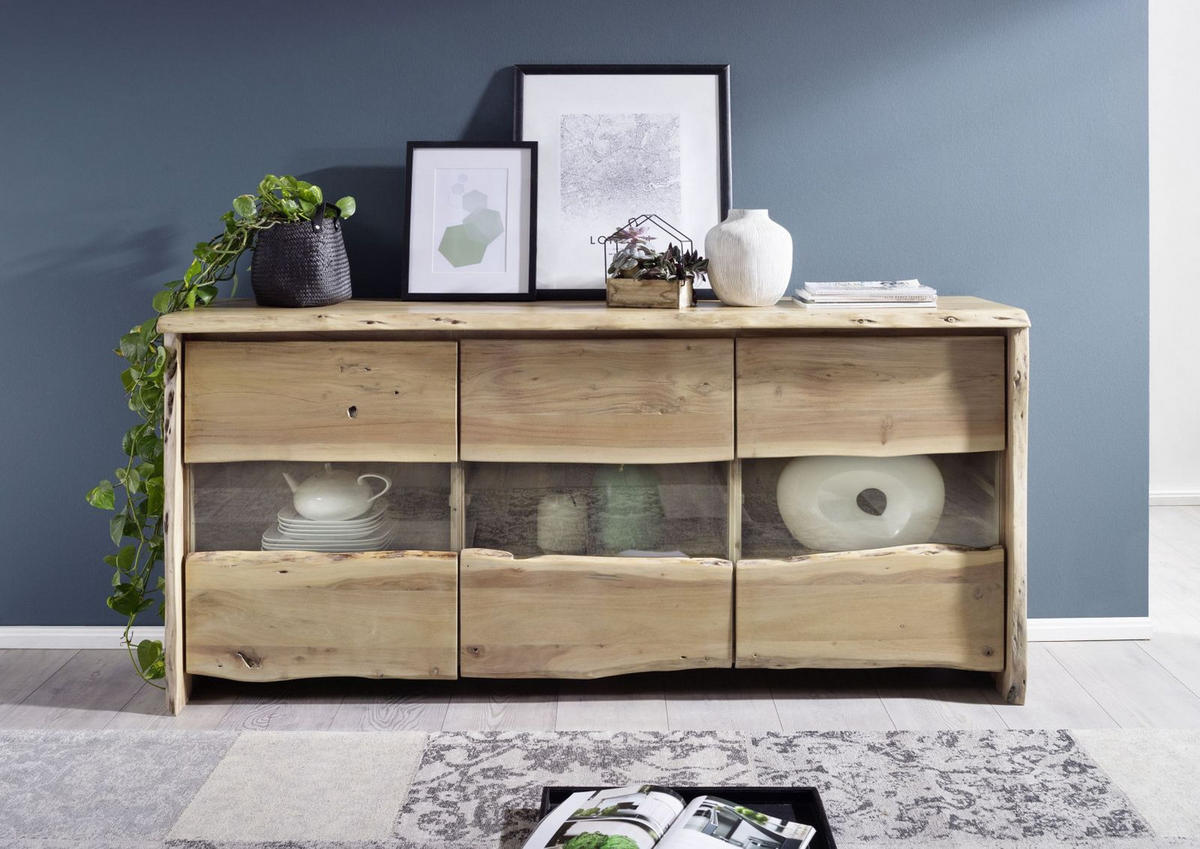 SIDEBOARD Akazie 191x45x96 natur lackiert PURE ACACIA #708 - Braun, Holz (191/96/45cm) - Massivmoebel24