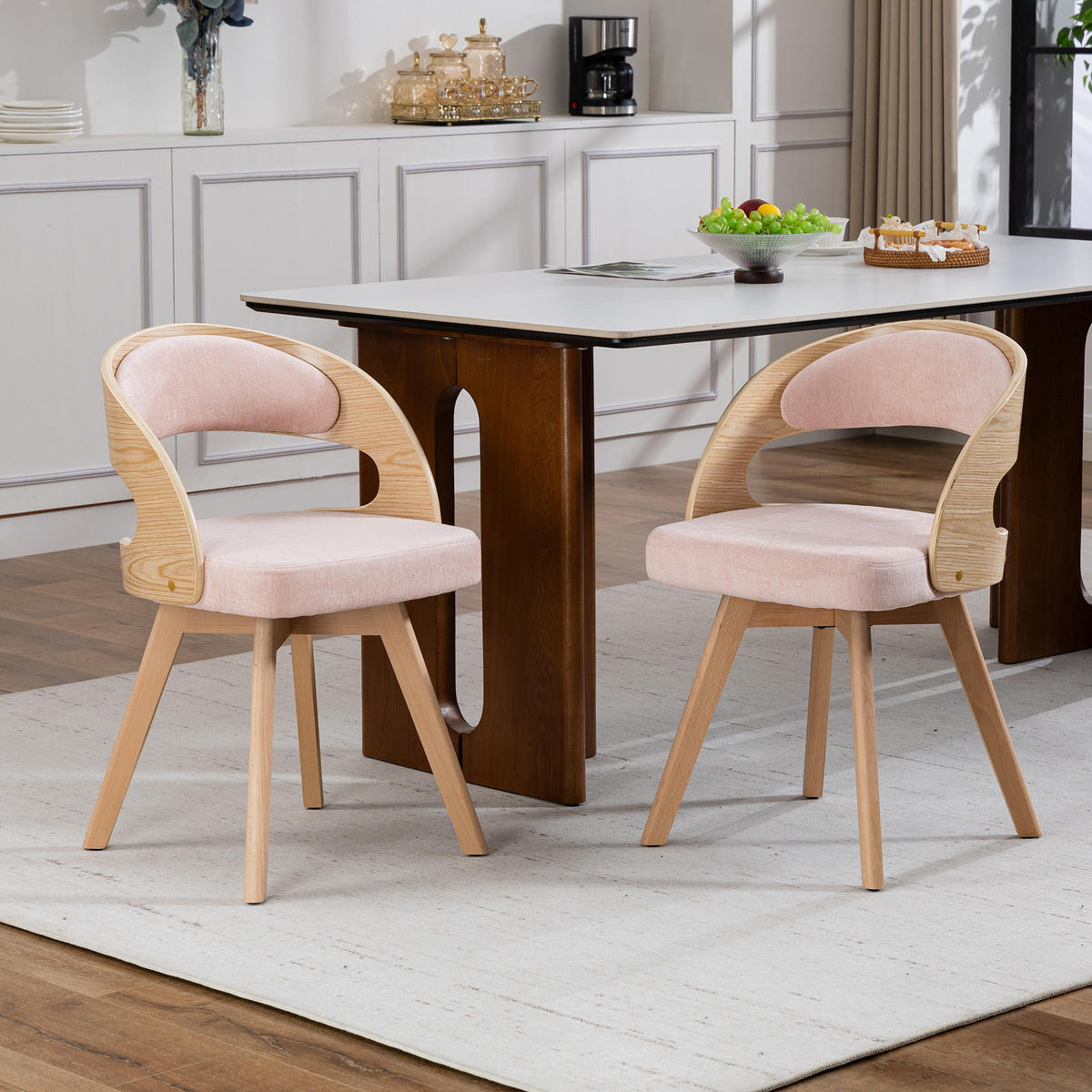 ESSZIMMERSTUHL 2er-Set drehbar mit Leinenkissen, Rosa - Rosa, Textil (41/72/44cm)