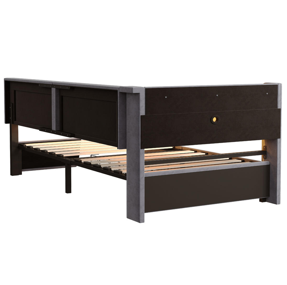 POLSTERBETT 90/200 cm Dunkelgrau aus Samt mit LED-Beleuchtung und USB-Anschlüssen - Dunkelgrau, Textil (90/200cm) - OKMYHOME