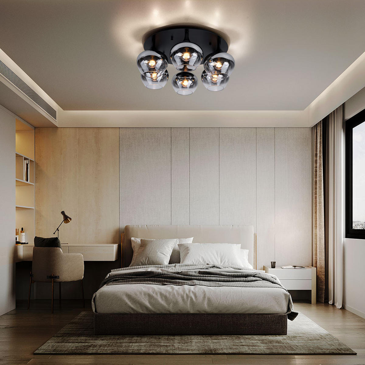 DECKENLEUCHTE Metall Schwarz Rauchglas - Schwarz, Glas (65/65/22.5cm) - Globo Lighting