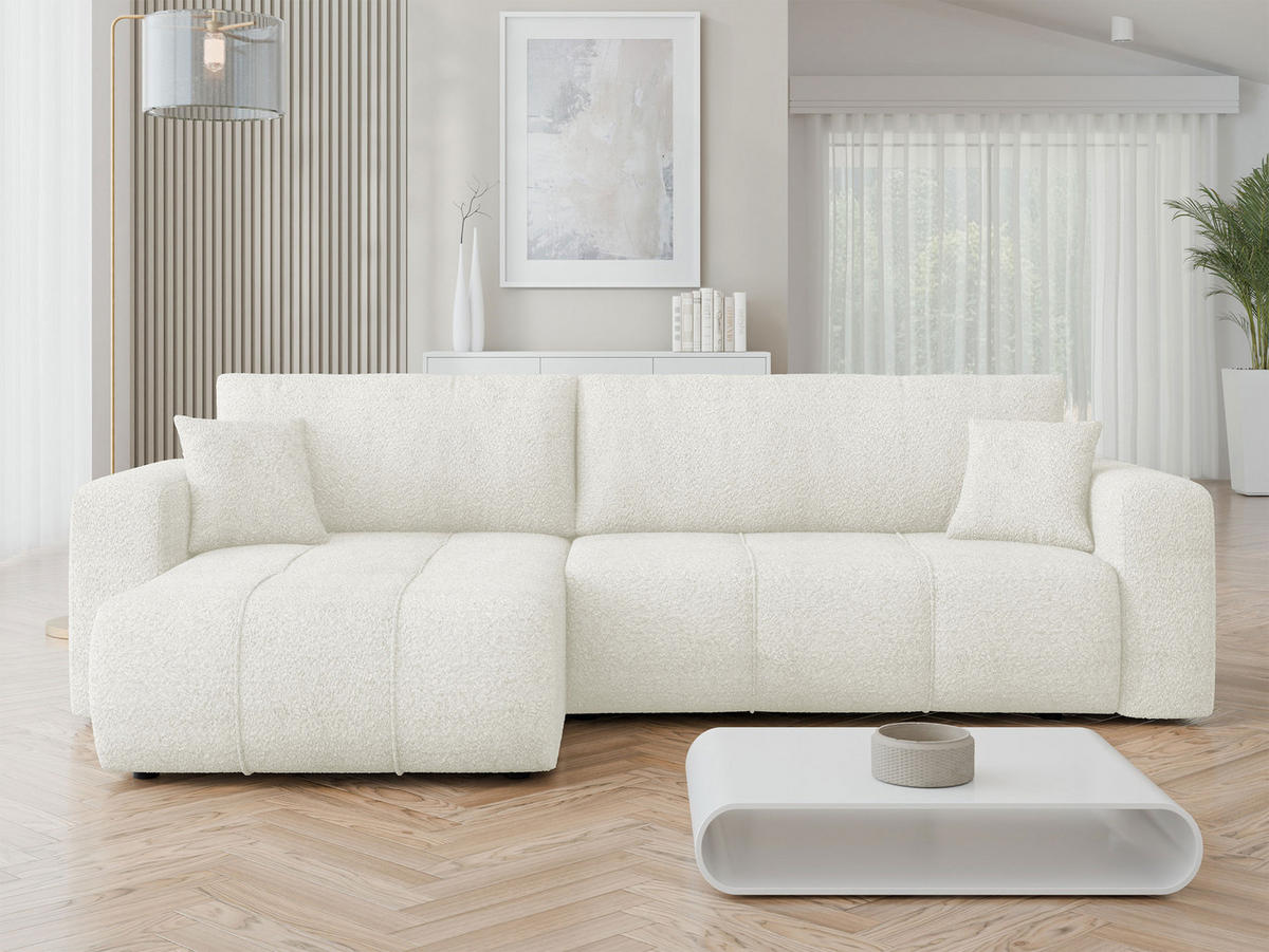 ECKSOFA Furyn Maxi Boucle - Creme/Schwarz, Holzwerkstoff/Kunststoff (274/145cm) - MIRJAN24