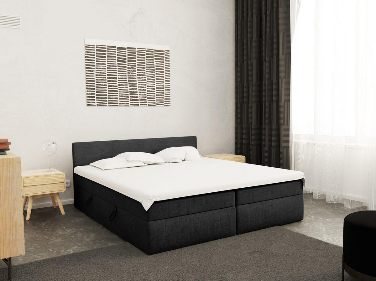 BOXBETT Verdig mit Bettkasten 160x200 Schwarz - Schwarz, Holz (160/200cm) - Fedve