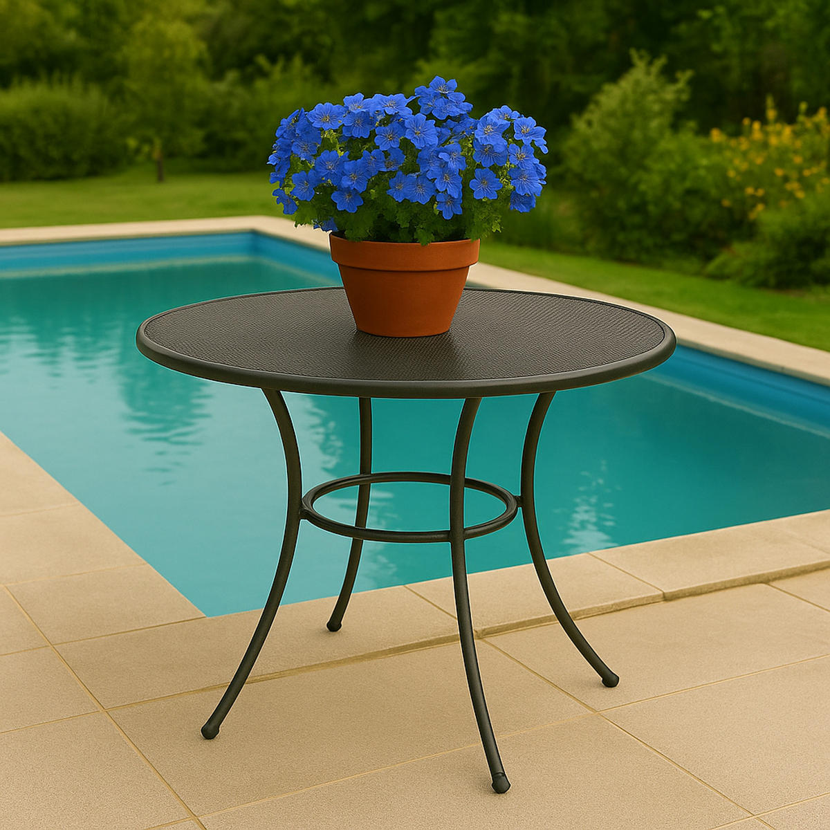GARTENTISCH Roma 150cm rund mit Schirmloch aus Streckmetall - Grau, Metall (150/150/72cm) - TPFGarden