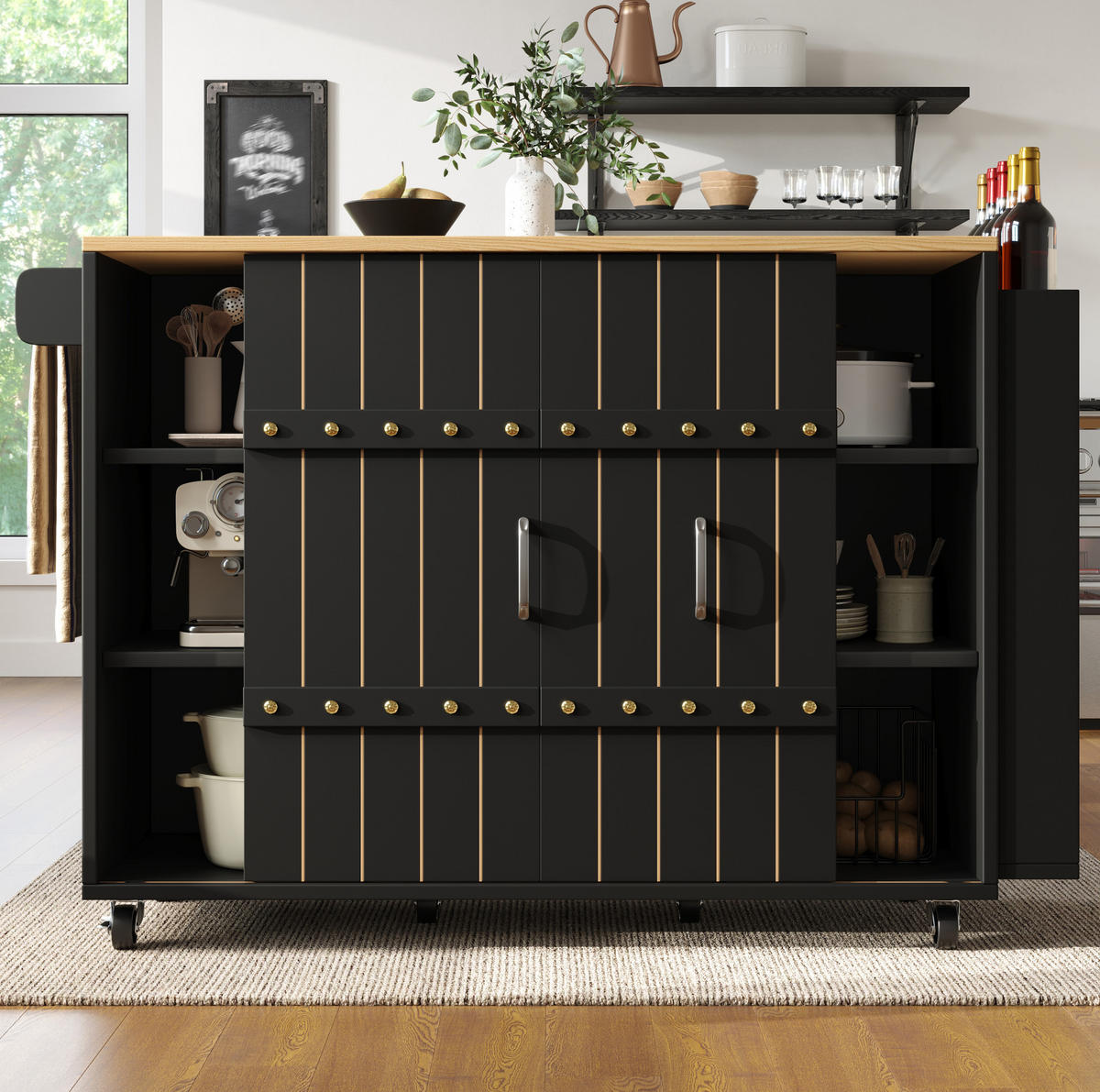 KÜCHENINSEL mit Klapptisch 110 x 42 x 90 cm MDF Schwarz - Schwarz, Holz (42/90/110cm) - Beauniv