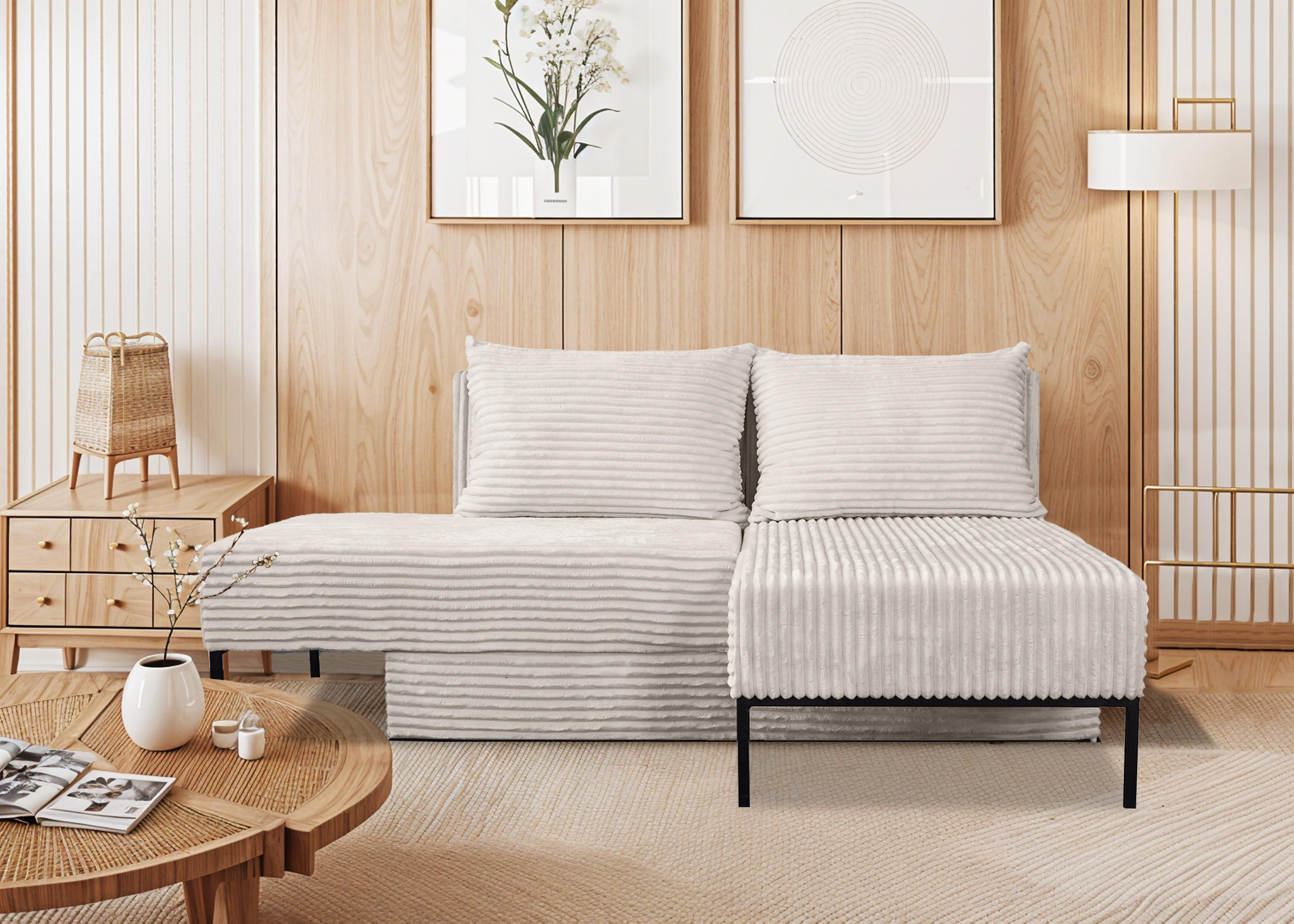 ECKSOFA Mit Schlaffunktion MOOKA 4in1-Multifunktions-System Stoff Velo Rechts Ecru - Ecru, Holz/Textil (145/160cm) - Kaiser Möbel