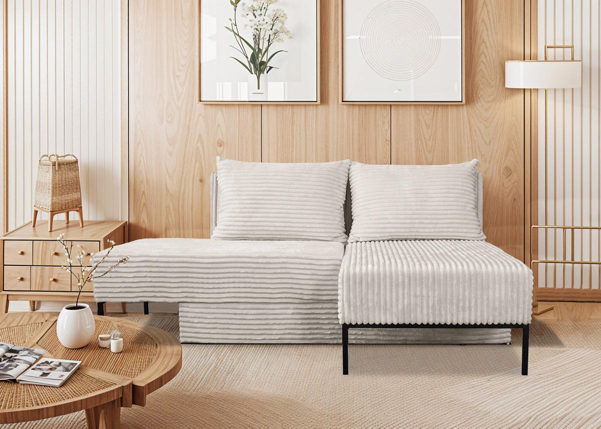 ECKSOFA Mit Schlaffunktion MOOKA 4in1-Multifunktions-System Stoff Velo Rechts Ecru - Ecru, Holz/Textil (145/160cm) - Kaiser Möbel