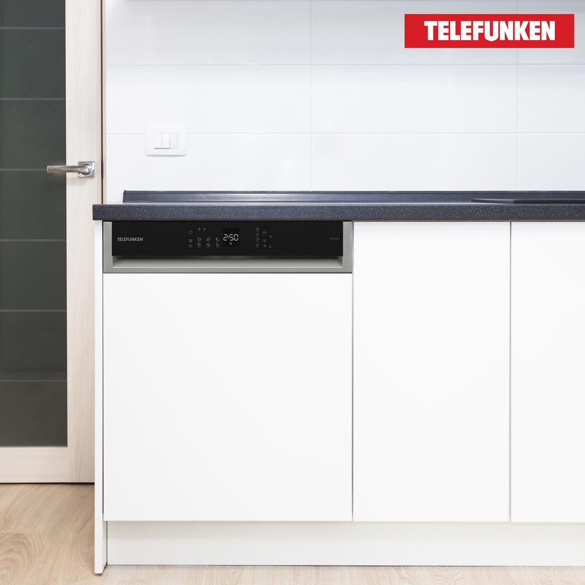 GESCHIRRSPÜLER, 60 cm teilintegrierbar, Einbau Spülmaschine, 12 Maßgedecke, 6 Programme, AquaStop, Startzeitvorwahl, Auto-Door, leise 45 dB, GET6012DI - Silberfarben/Schwarz, Kunststoff/Metall (59.8/82/57cm) - Telefunken