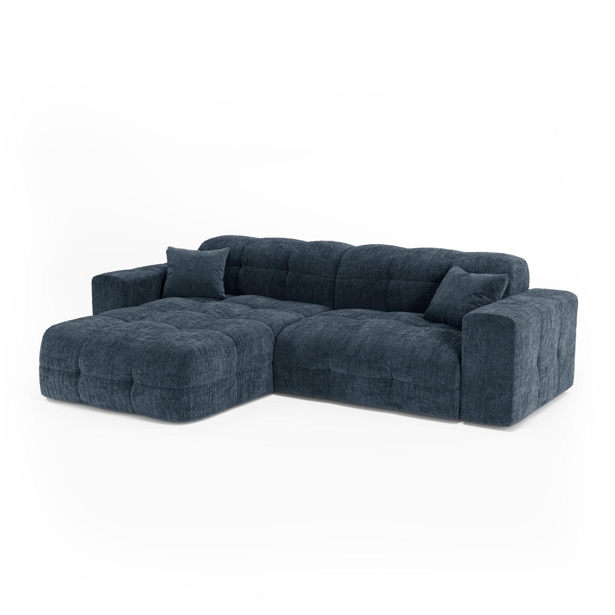 ECKSOFA (links) COCOON Geprägter Samt Mineralblau 230cm - Blau/Dunkelblau, Textil (230/155cm) - Premium Interiors