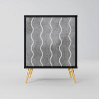 SIDEBOARD WAVES OF CONCRETE, Schwarz, 57,5x42x75,5 cm, Goldfarbene Metallfüße - Goldfarben/Multicolor, Holzwerkstoff/Metall (57.5/75.5/42cm) - SpaceRebels