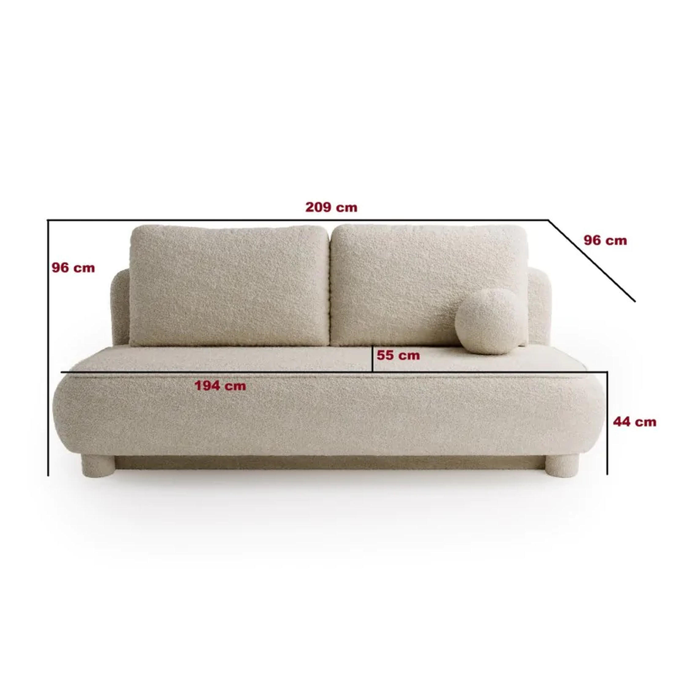 Thumbnail - Sepro Meble Schlafsofa, Creme, Textil, 3-Sitzer, 209x96x96 cm, Wohnzimmer, Sofas & Couches, Schlafsofas
