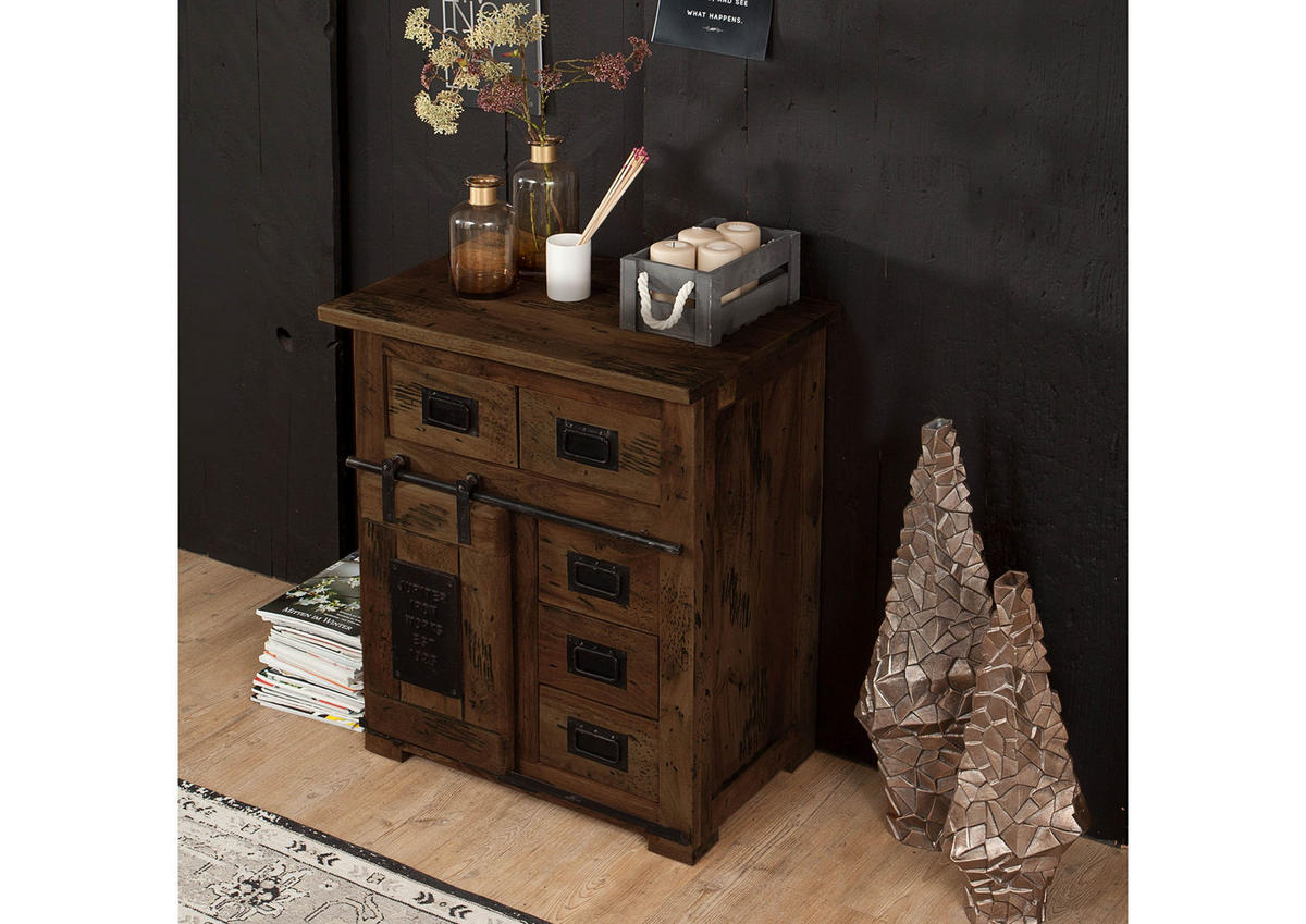 KOMMODE Mango 70x45x85 braun lackiert RAILWAY #411 - Braun, Holz (70/85/45cm) - Massivmoebel24