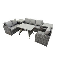 GARTENMÖBEL SET Polyrattan Dunkelgrau 6-Sitzer - Dunkelgrau/Grau, Glas/Kunststoff - Fimous