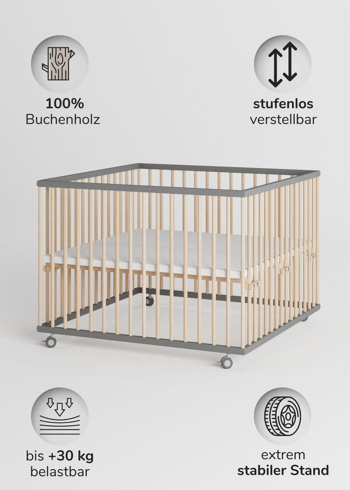 LAUFGITTER 100x100 cm - grau/natur - Premium Kollektion - Naturfarben/Grau, Holz (100/74/100cm) - Sämann – make a difference.