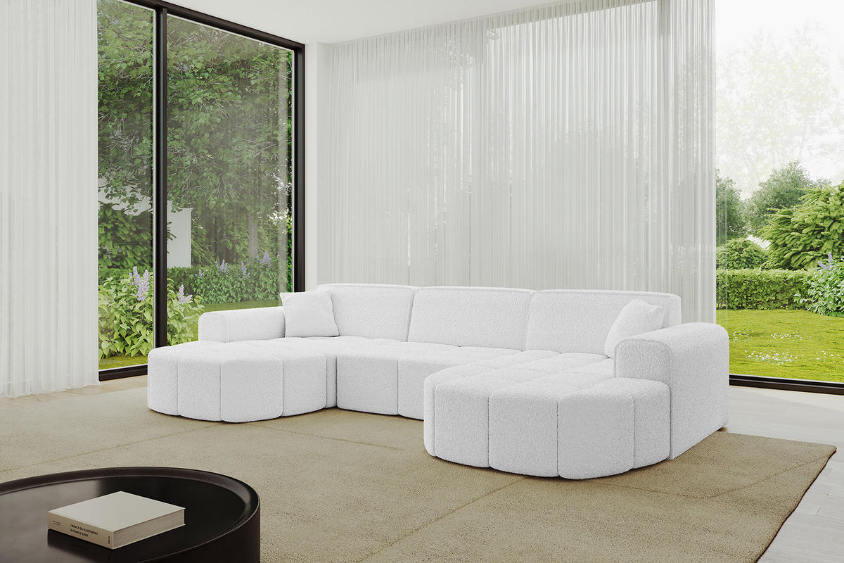 WOHNLANDSCHAFT LIVO-U1 - 315x173x79,5 cm Weiß - Weiß, Holzwerkstoff/Textil (315/79/173cm) - ALTDECOR