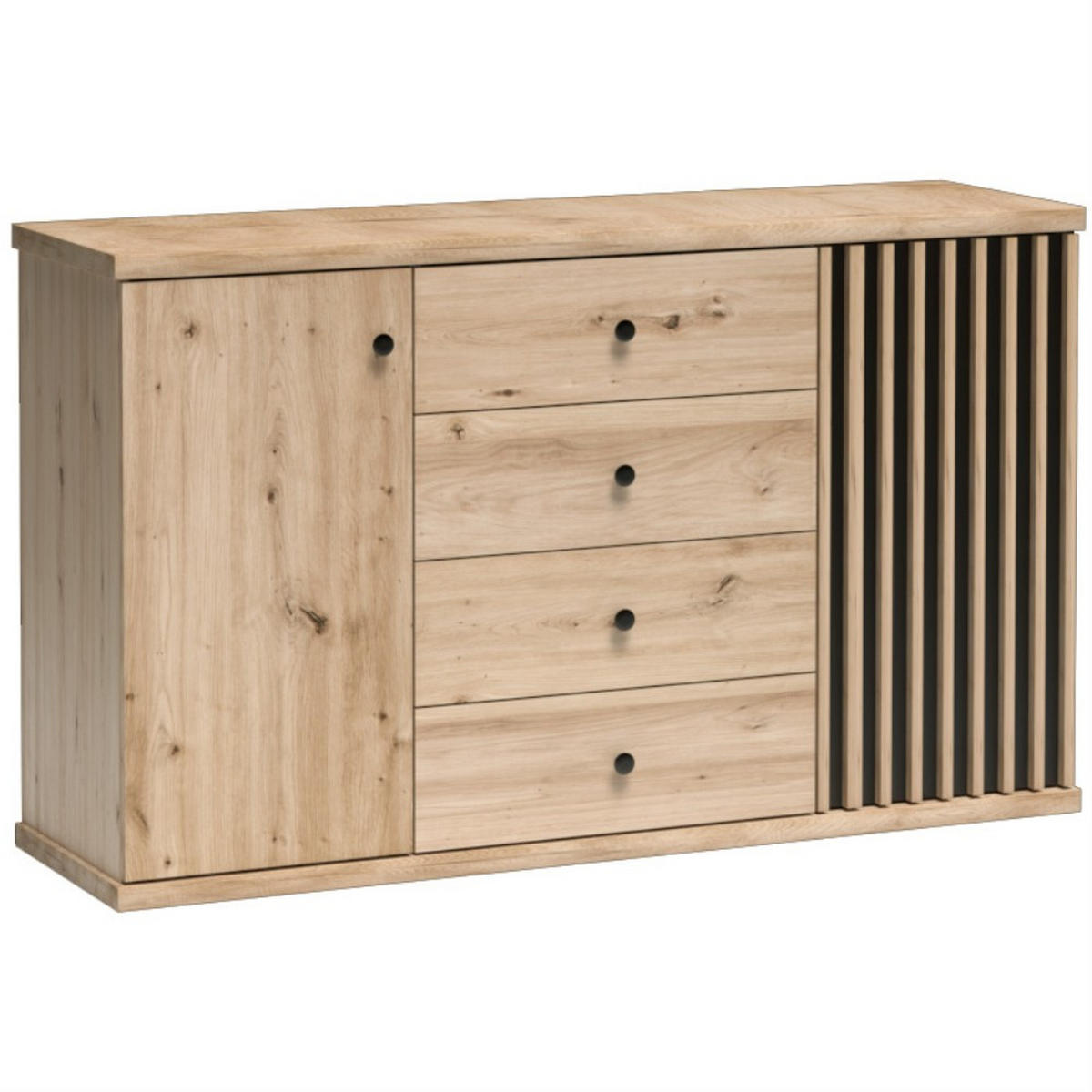 KOMMODE Caya mit zwei Türen und vier Schubladen - Eiche Artisan, Holzwerkstoff (142/85/41cm) - Beautysofa
