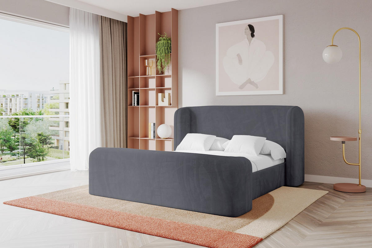 POLSTERBETT mit Bettkasten, Fußteil und Lattenrost, Boxbett ohne Matratze - ESTI-Z 160x200 Dunkelgrau - Dunkelgrau, Holzwerkstoff/Textil (160/200cm) - ALTDECOR