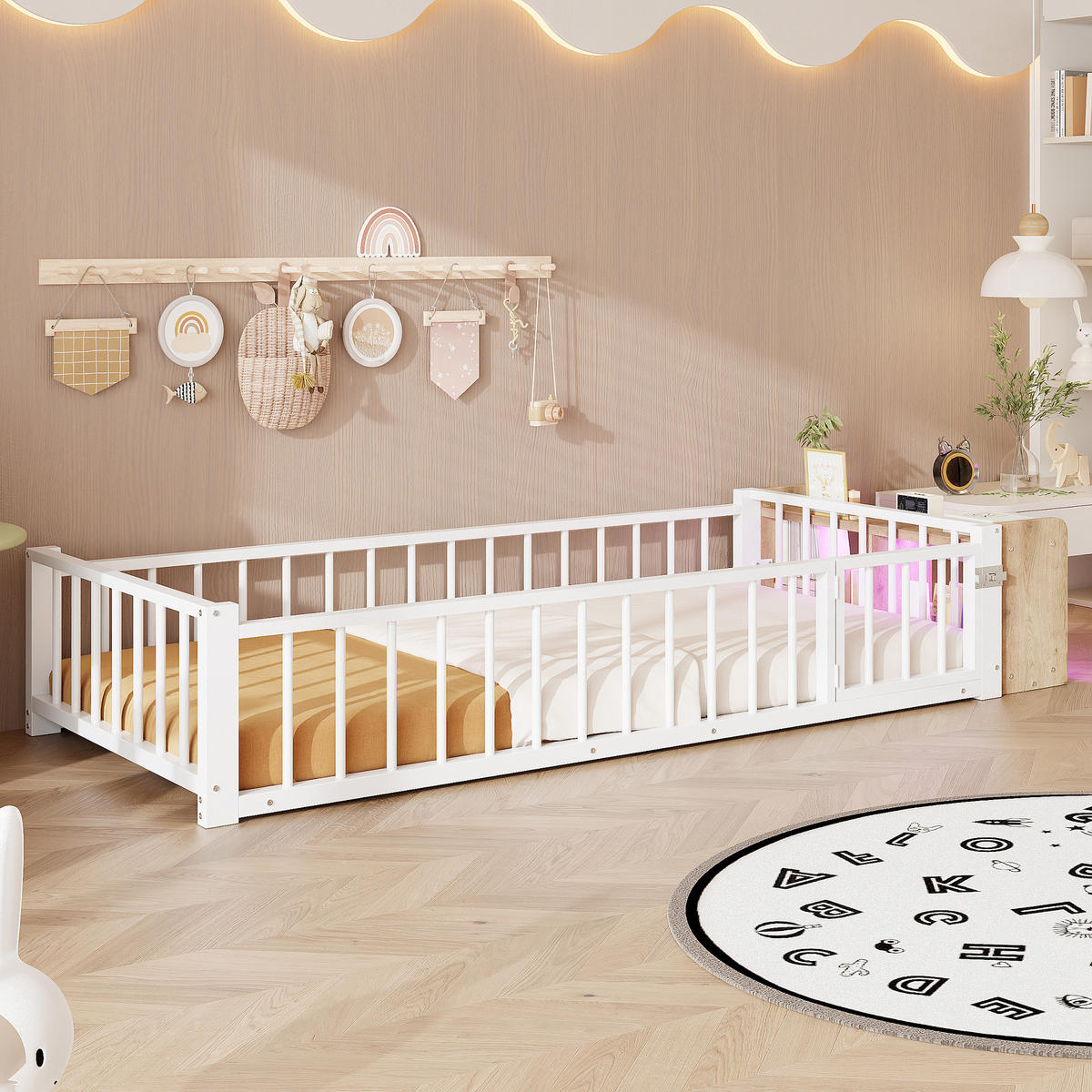 METALLBETT 90x200 cm LED Schubladen weiß - Weiß, Holzwerkstoff (90/200cm) - LEBENLANG