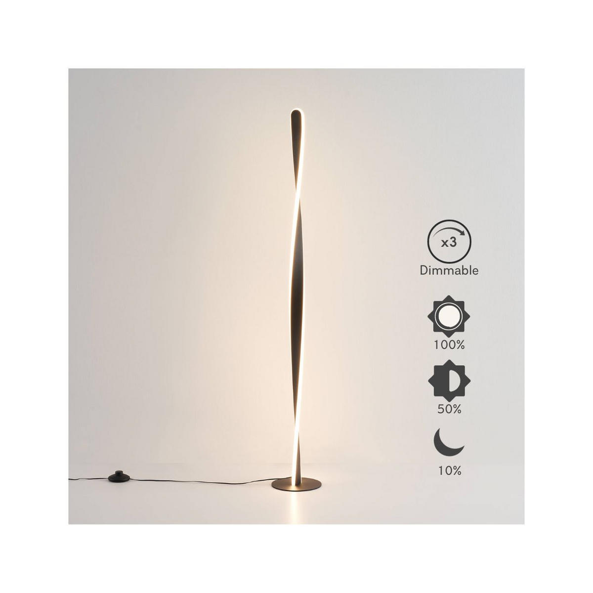 STEHLEUCHTE Mazen, Schwarz, 120cm, Dimmbar - Schwarz, Metall (120/16/120cm) - KOSILUM