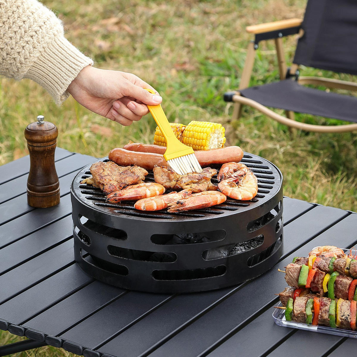 WOKAUFSATZ FÜR FEUERPLATTE 25 cm - Schwarz, Metall (25/15/25cm) - Oleio