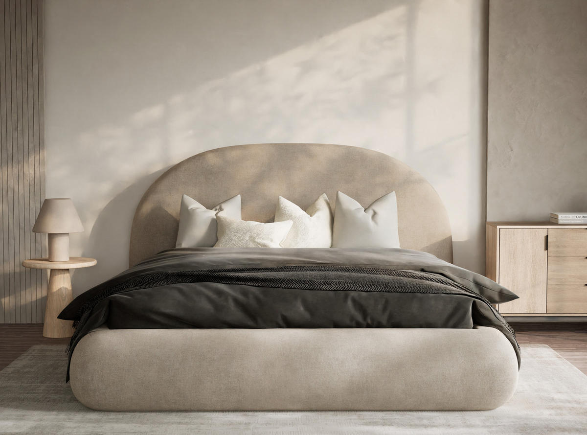 POLSTERBETT Maumere Beige 140/200 cm im Chenille-Stoff - Beige/Schwarz, Holz/Holzwerkstoff (140/200cm) - Maison de Reve