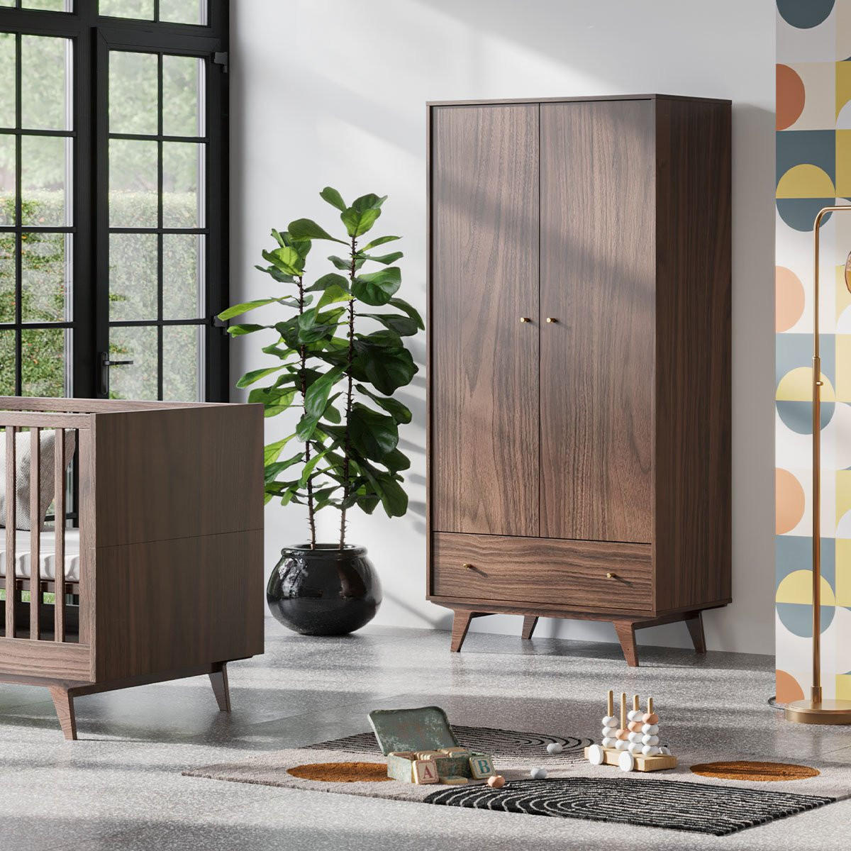 KLEIDERSCHRANK 2 Türen 1 Schublade Mid - H185 cm - Nussbaumfarben, Holzwerkstoff (50/185/90cm) - Calicosy