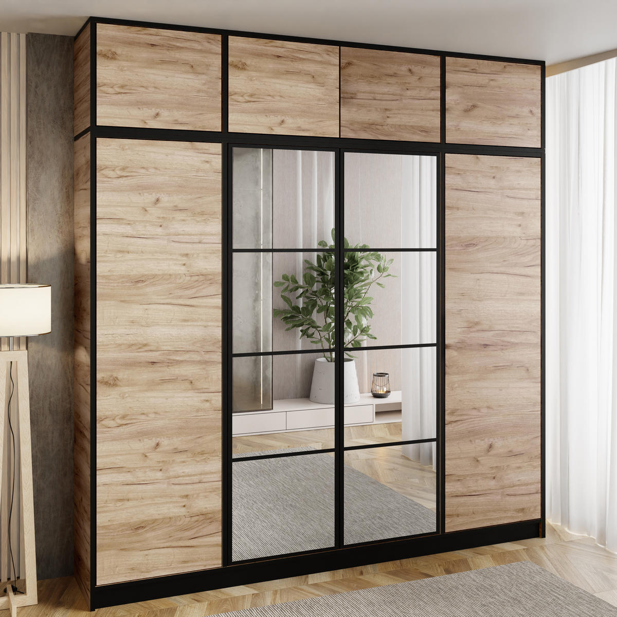 DREHTÜRENSCHRANK EDEN MIT AUFSATZ 4D Eiche Craft Gold - Honigeiche, Holzwerkstoff (207/247/39cm) - Kier Furniture