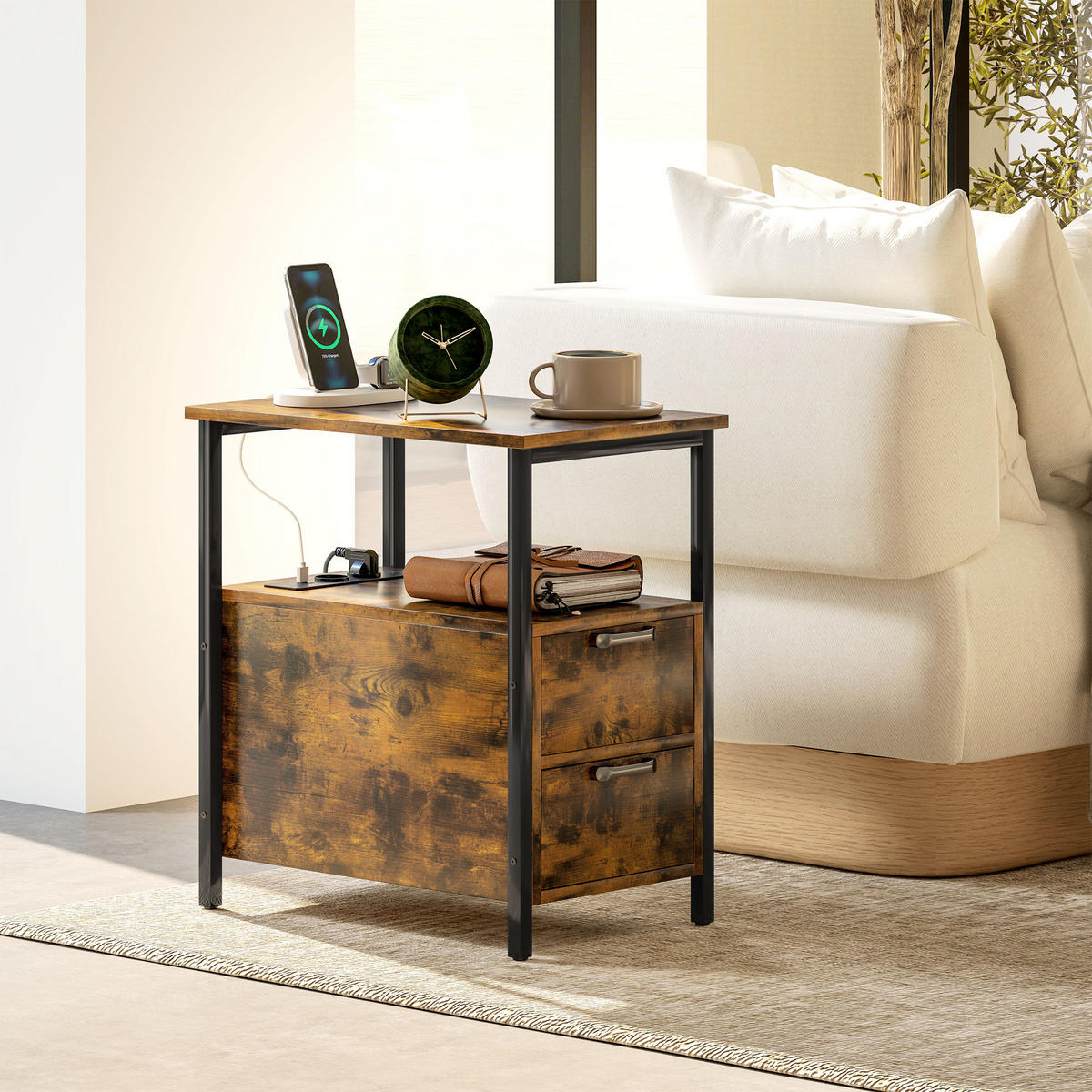 BEISTELLTISCH Couchtisch mit Aufladestation, USB-Anschlüssen und Steckdosen - Braun, Holzwerkstoff (55/35/58.5cm) - HOMCOM