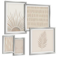 BILDER SET 5er Set - 50x50 cm & 20x30 cm & 40x60 cm Silberner Rahmen - Beige Pflanzenmuster - Silberfarben, Kunststoff (40/60cm) - TULUP
