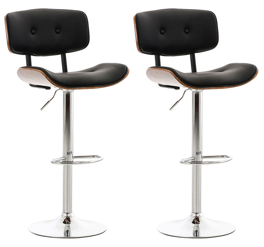 BARHOCKER 2er Set Kakot Kunstleder Walnuss/schwarz - Schwarz, Leder/Metall (50/94/56cm) - DELUKE