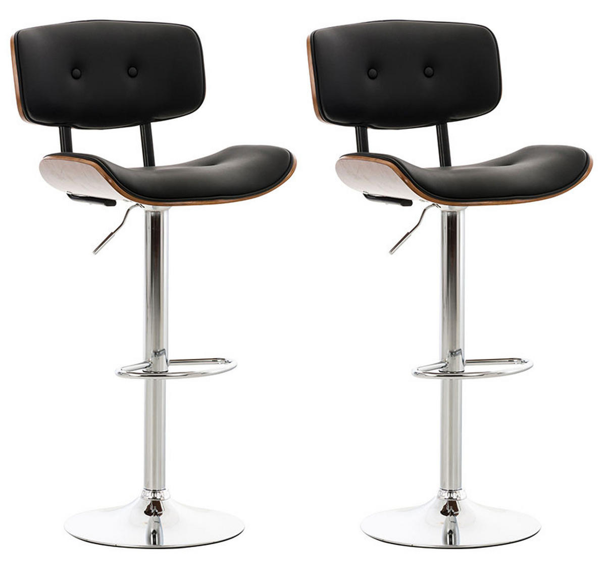 BARHOCKER 2er Set Kakot Kunstleder Walnuss/schwarz - Schwarz, Leder/Metall (50/94/56cm) - DELUKE