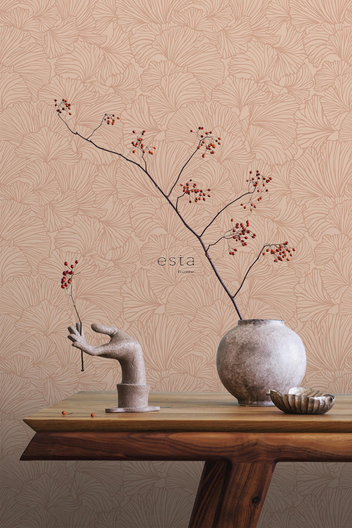 TAPETE Ginkgoblätter 53 cm x 10.05 m - Terracotta, Papier (53/1000cm) - ESTAhome
