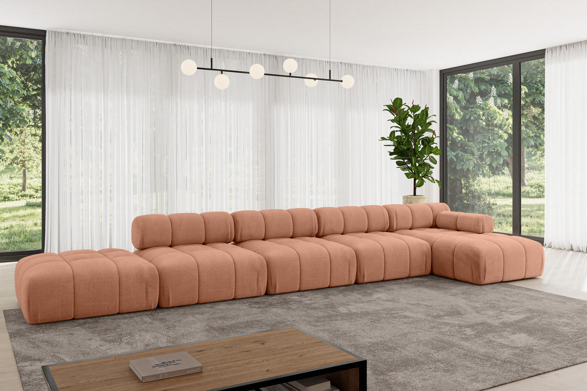 ECKSOFA modulares Sofa Lizur-L3 - 475x160x70 cm Apricot Velours - Koralle, Holzwerkstoff/Textil (475/160cm) - ALTDECOR