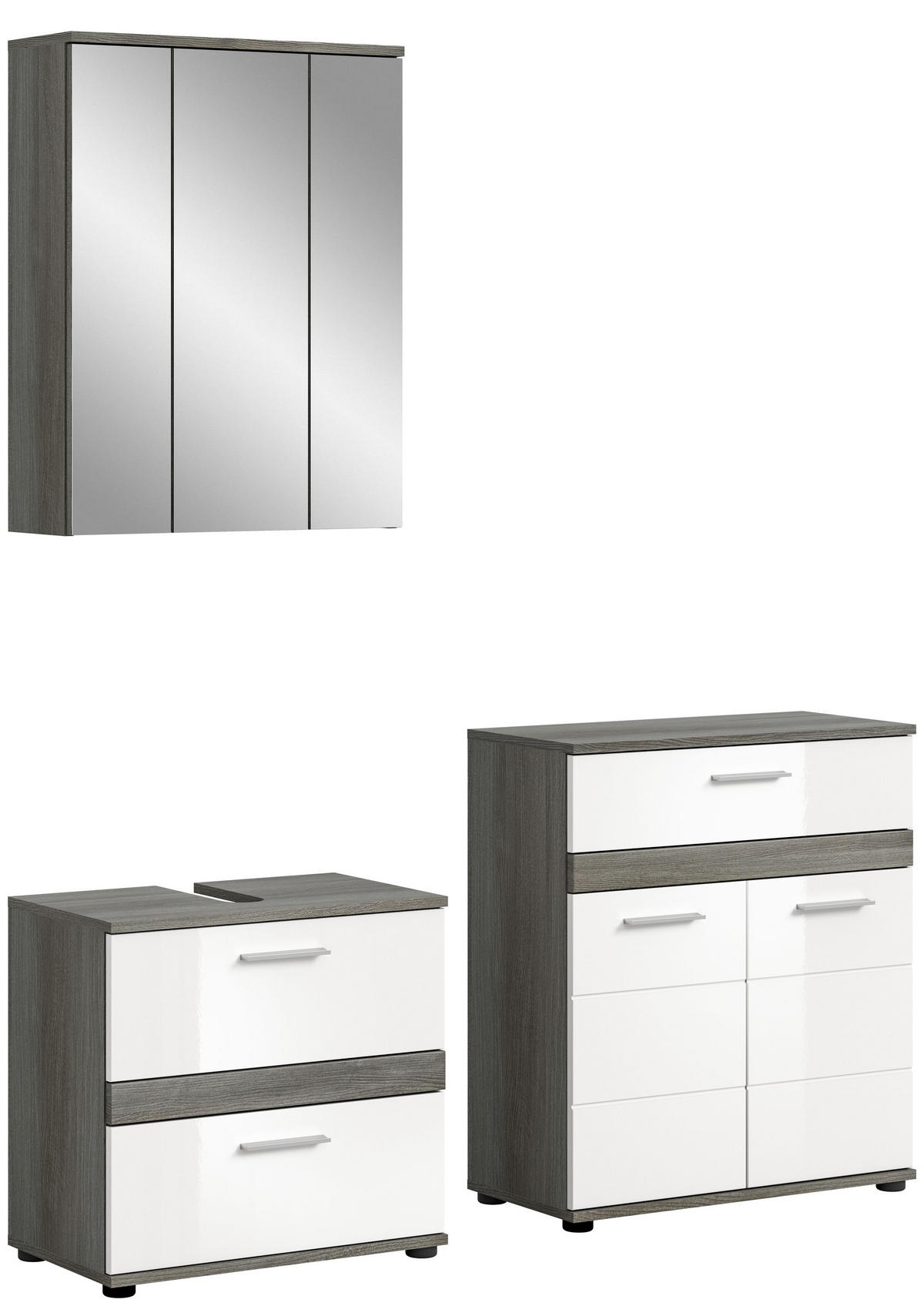 BADKOMBINATION 2tlg. Blake Bad in Rauchsilber Nachbildung und weiß hochglanz B/H/T: 146x191x34 cm - Anthrazit, Holz (146/191/34cm)