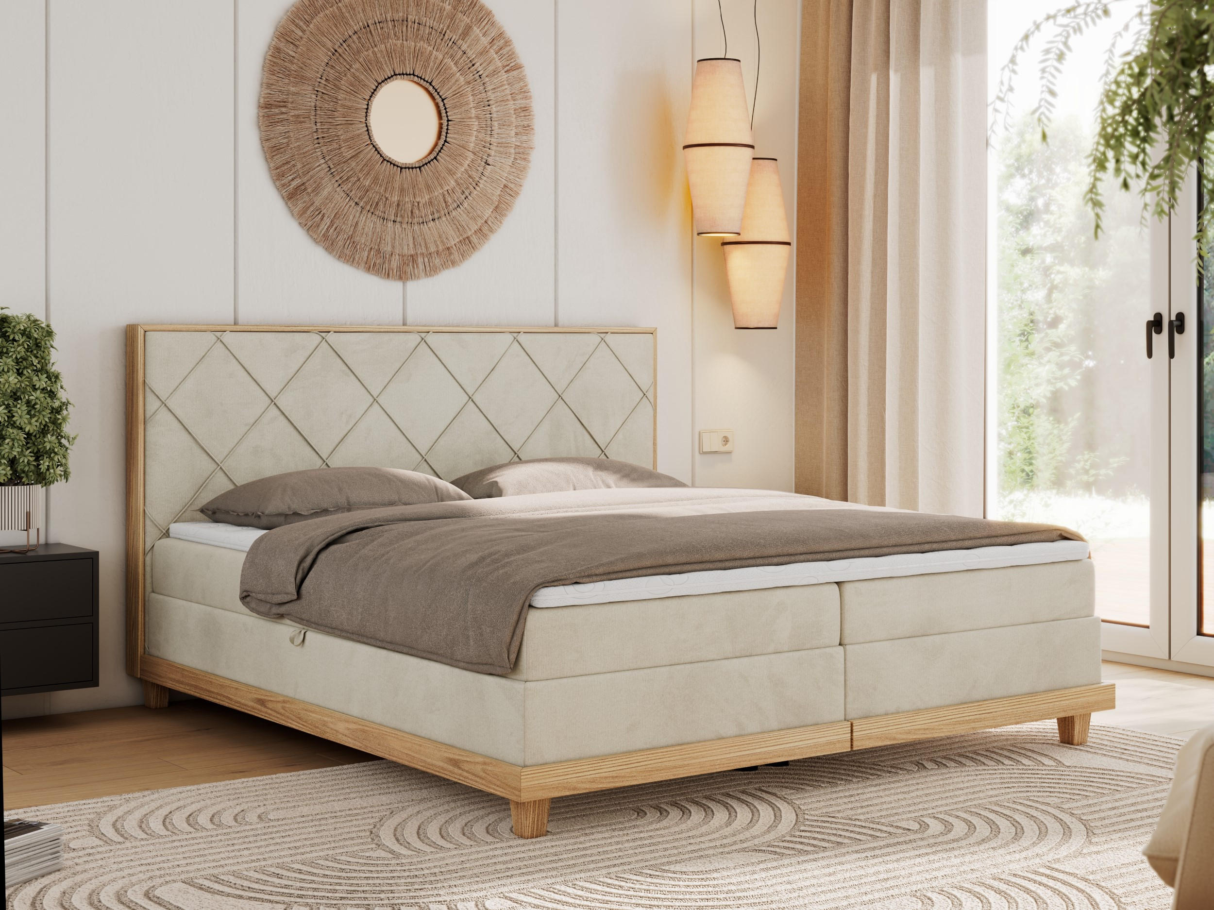 BOXBETT CAICOS 140/200 - Beige Velvet - H3 - Beige, Holz/Textil (140/200cm) - MKS