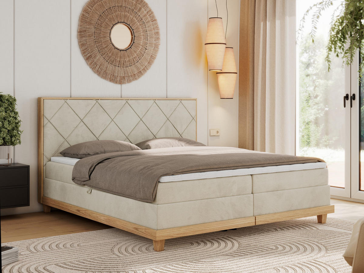 BOXBETT CAICOS 160/200 - Beige Velvet - H4 - Beige, Holz/Textil (160/200cm) - MKS