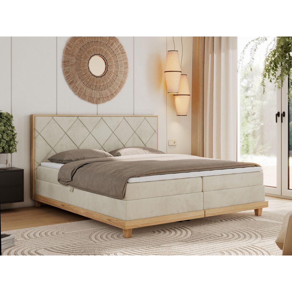 Thumbnail - MKS Boxbett, Beige, Textil, 2-Sitzer, H3, Rechteckig, 160x200 cm, Oeko-Tex®, Schlafzimmer, Betten, Boxspringbetten