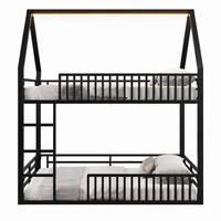 ETAGENBETT in Hausform mit LED-Licht 140x200 cm Metall Schwarz - Schwarz, Metall (140/200cm) - Beauniv