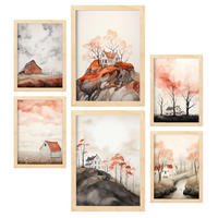 POSTER Set Mit 6 Orange Stadt A3 & A4 Rahmen Aus Hellem Holz - Beige, Papier (29/3cm) - Nacnic