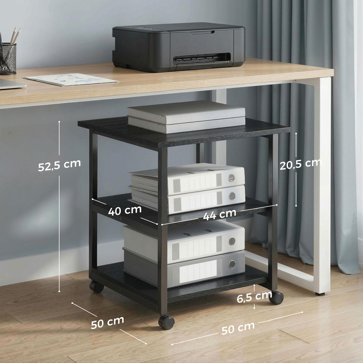 ROLLCONTAINER DE-14462 3 Ebenen mit Rollen - Schwarz, Holzwerkstoff (50/52.5/50cm) - ComfortXL