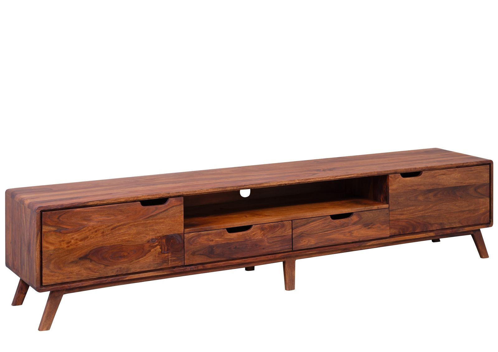 TV-BOARD Sheesham 220x40x48 walnuss gewachst MALMÖ 2 #123 - Dunkelbraun, Holz (40/48/220cm) - Massivmoebel24