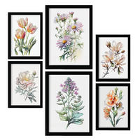 POSTER Set Mit 6 Blumensträuße Vollfarbige Natur Und Botanikdrucke Mit Blumenmotiven Auf Reinweißen Hintergründen A3 & A4 Schwarzer Rahmen - Schwarz, Papier (29/3cm) - Nacnic