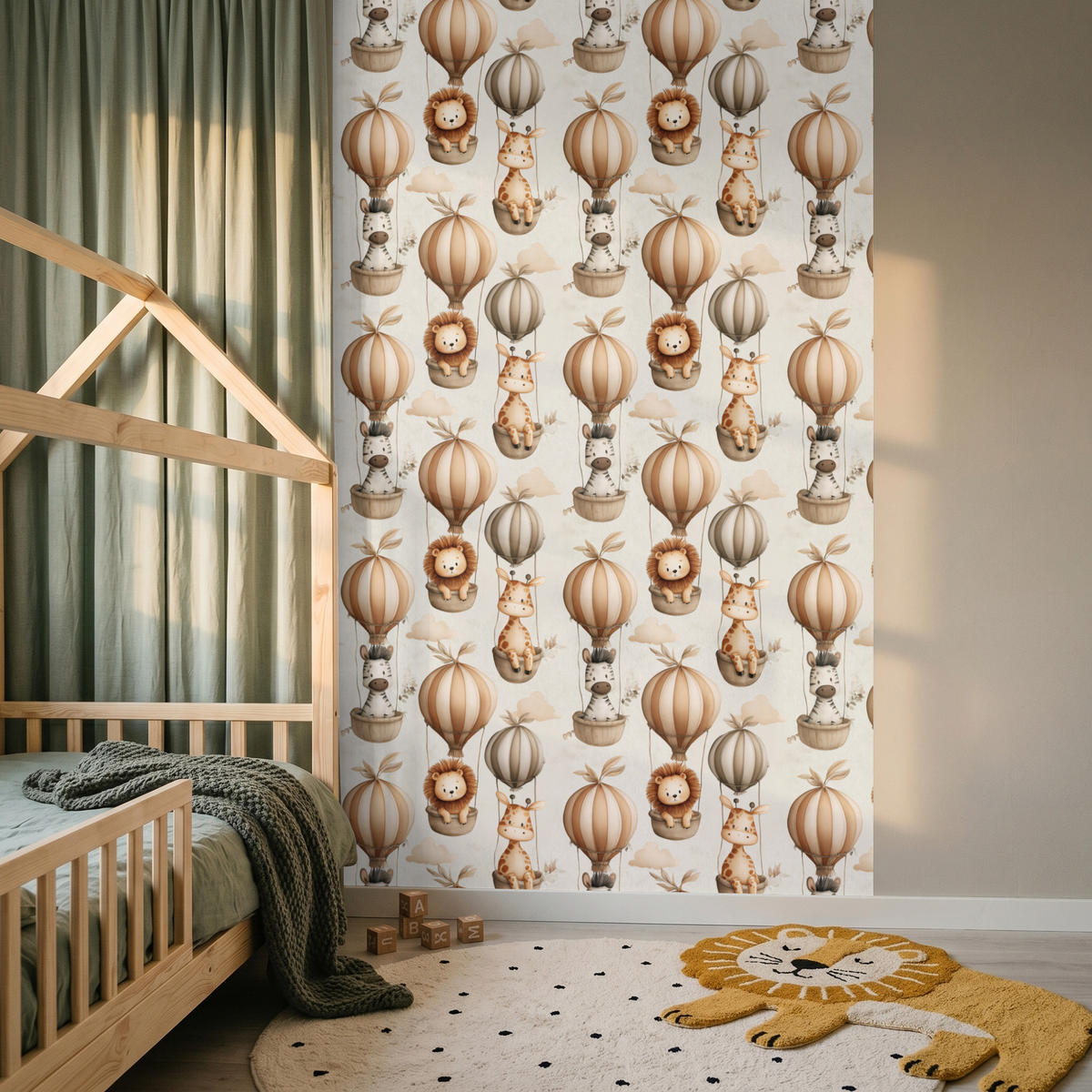 KINDERTAPETE - Safari - Heißluftballons - Taupe - 140x240 cm - Beige, Papier (140/240cm) - OnlyWow