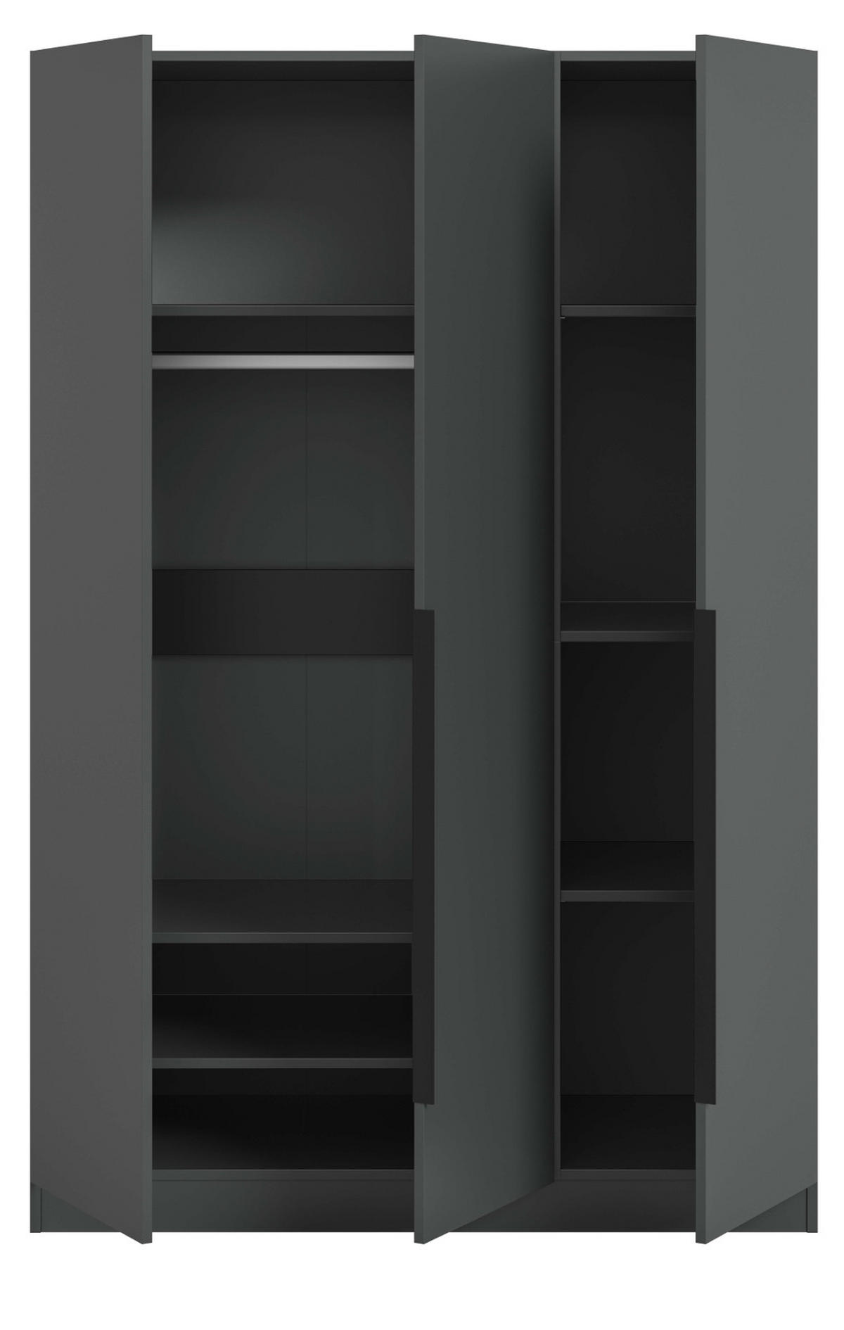 KLEIDERSCHRANK grau 3-türig 120 x 181 cm, Drehtürenschrank mit Kleiderstange - Schwarz/Grau, Holzwerkstoff/Kunststoff (120/181/52cm) - Inn.Furn