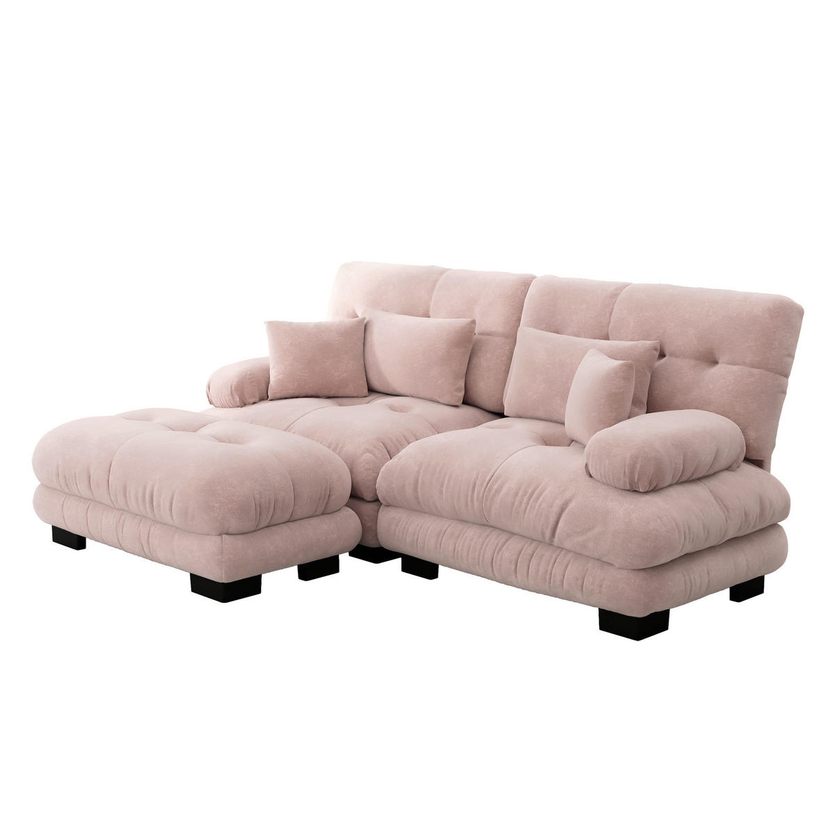 ECKSOFA modular mit beweglichen Ottomane, breiten Polsterarmlehnen und Kissen aus Chenille, Pink - Pink, Textil (220/145cm) - Redom