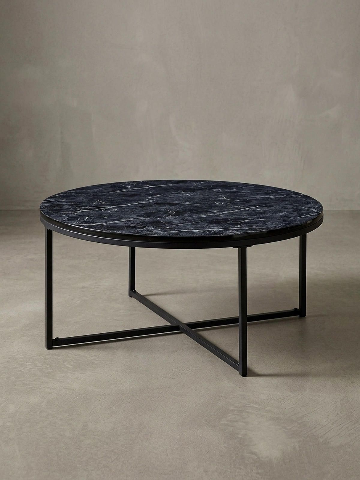 COUCHTISCH mit Marmor-Optik und Hochglanz-Finish, rund, Schwarz 80x80x35 cm - Schwarz, Holz/Metall (80/80/35cm) - KADIMA DESIGN