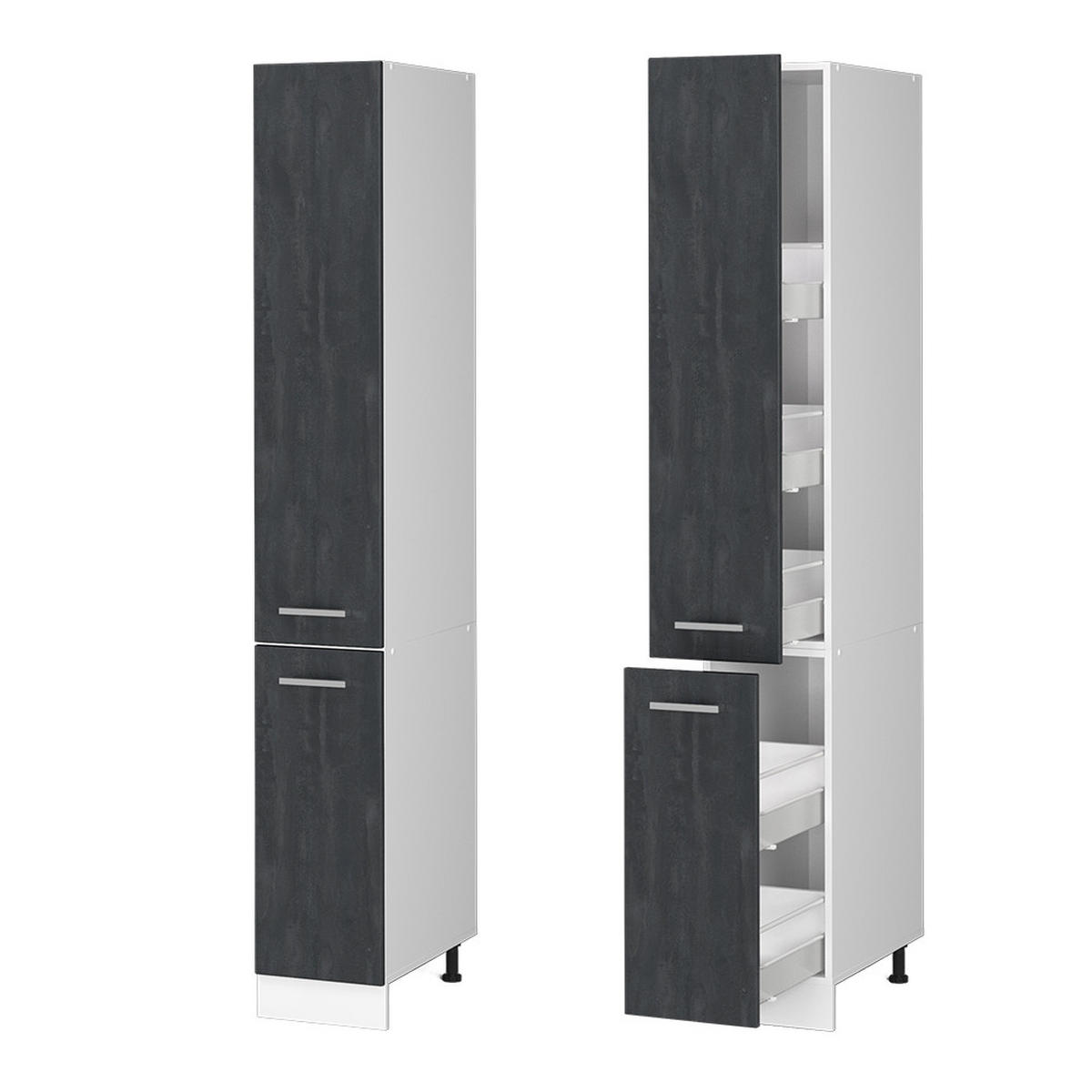 APOTHEKERSCHRANK R-Line Schwarz Beton 30 cm - Schwarz/Weiß, Holzwerkstoff (30/206.8/57.2cm) - Vicco