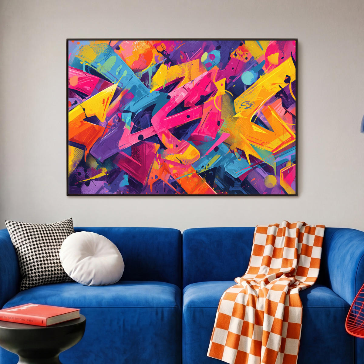 LEINWAND Bilder mit Rahmen - Abstrakt - Formen - Farbenfroh - 90x60 - Magenta, Textil (90/60cm) - MuchoWow