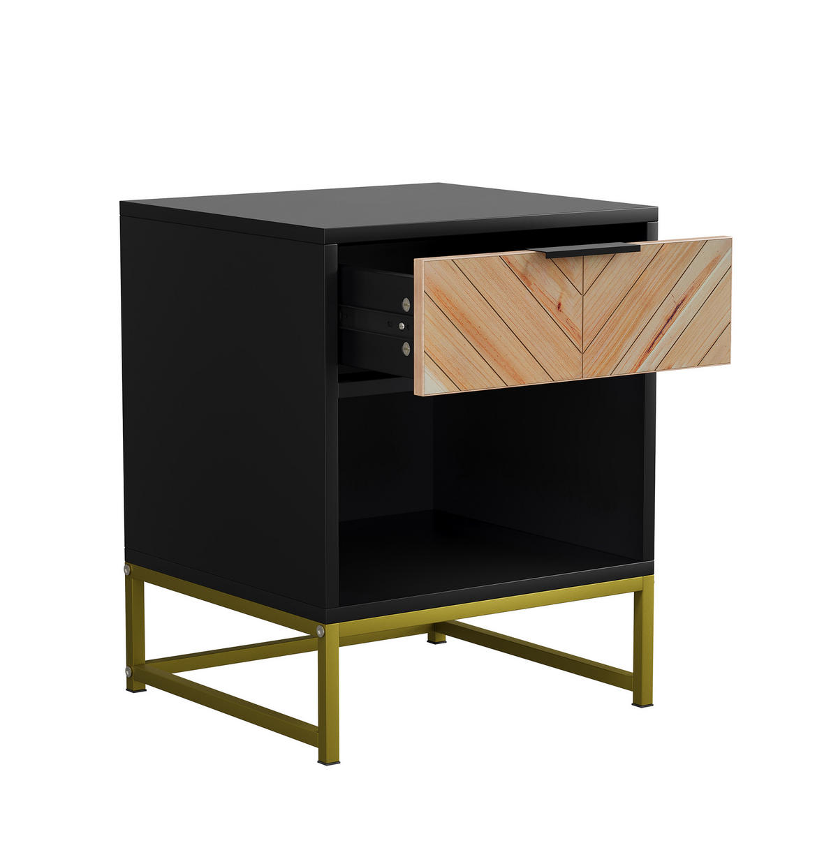 NACHTTISCH aus MDF mit Schublade & offenem Fach, 39,8/42,9/55,1 cm, Schwarz/Natur - Schwarz, Holzwerkstoff (39.8/55.1/42.9cm) - Redom