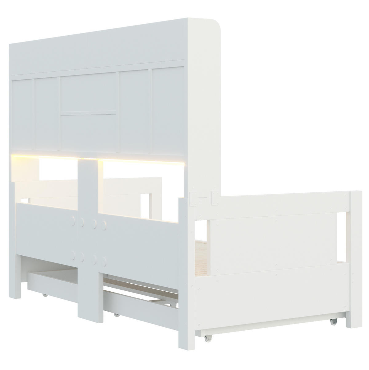 AUSZIEHBARES Schlafsofa aus Holz 90x190/180x190 cm Weiß mit Schubladen, LED-Beleuchtung und Steckdose - Weiß, Holz (90/190cm) - IVMEU